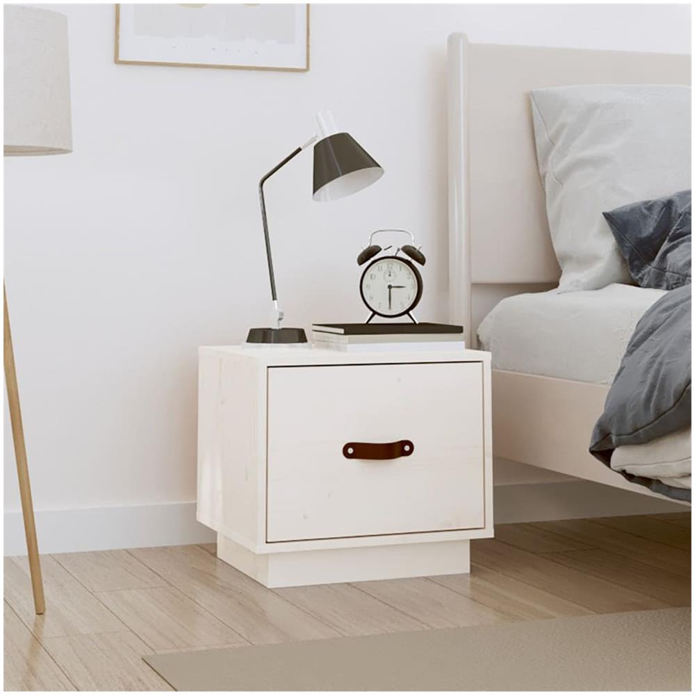 Comodino Bianco 40x34x35 Cm In Legno Massello Di Pino - Foto 1