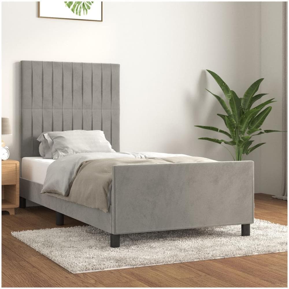 Giroletto Con Testiera Grigio Chiaro 100x200 Cm In Velluto - Foto 1