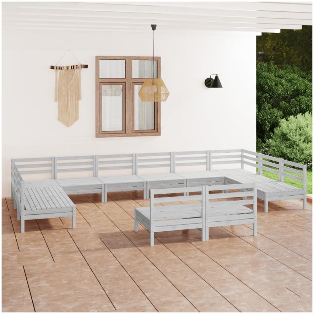 Set Divani Da Giardino 12 Pz Bianco In Legno Massello Di Pino - Foto 1