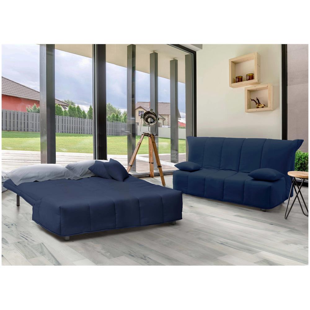 Divano Letto Alisee, Divano A 2 Posti, 100% Made In Italy, Sofà Soggiorno Con Apertura A Carrello, In Tessuto Imbottito, Con Cuscini Inclusi, Cm 125x90h85, Blu - Foto 1