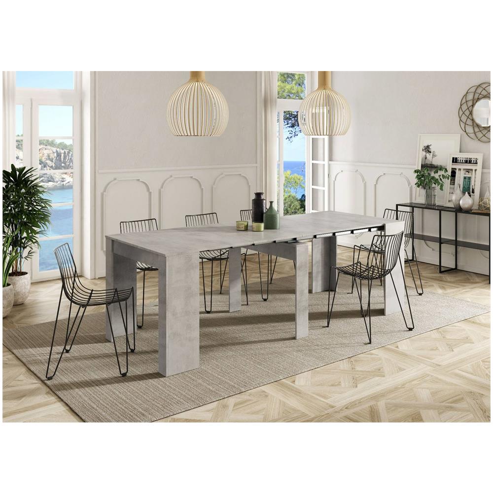 Consolle Compton, Tavolo Da Pranzo Allungabile, Tavolo Con Allunghe Multiuso Estensibile Fino A 10 Posti, 51/237x90h78 Cm, Cemento - Foto 4