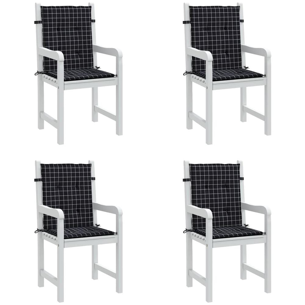 Cuscini Sedia Schienale Basso 4 Pz Motivo A Quadri Nero Tessuto - Foto 3