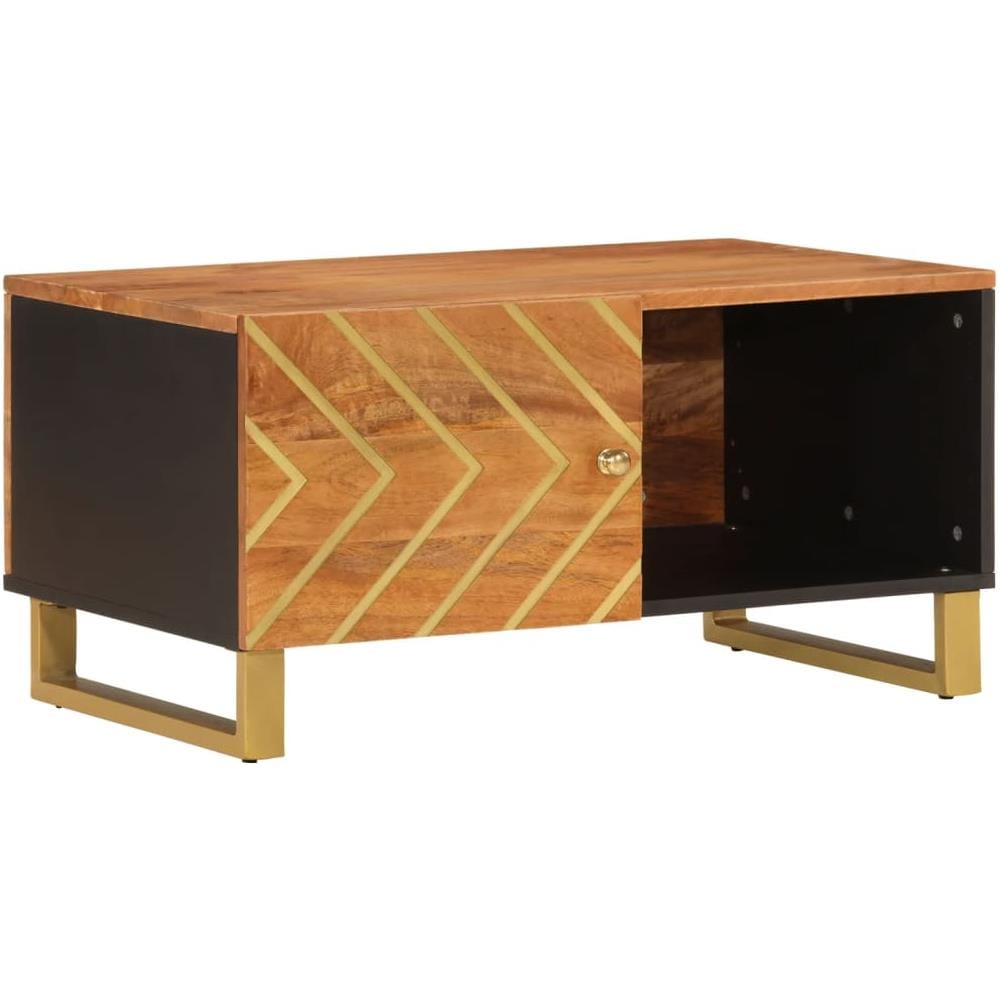 Tavolino Da Salotto Marrone E Nero 80x50x40 Cm Legno Di Mango - Foto 2