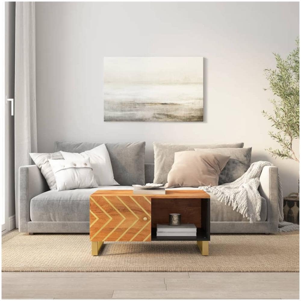 Tavolino Da Salotto Marrone E Nero 80x50x40 Cm Legno Di Mango - Foto 1