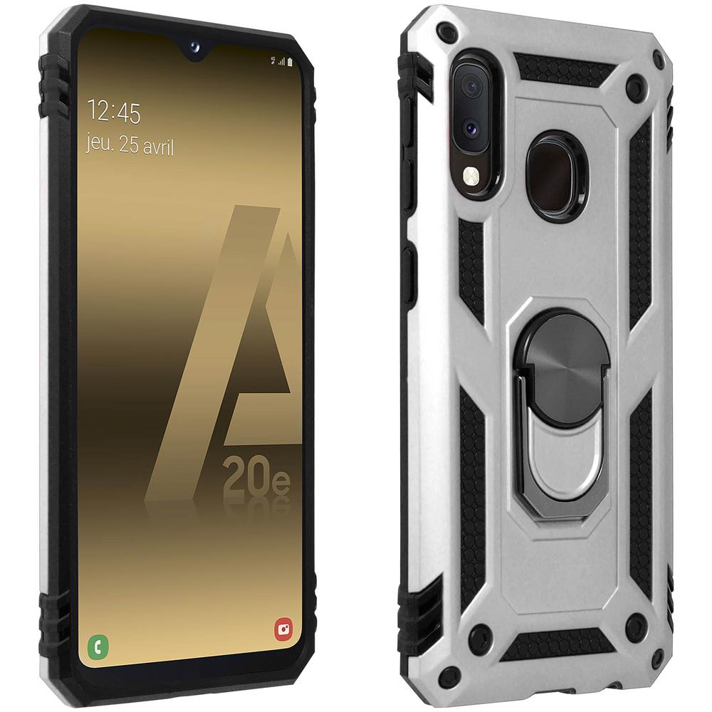 Cover Galaxy A20e Bi-materia Rigida Morbida Anello Magnetico Stand Argento - Foto 1