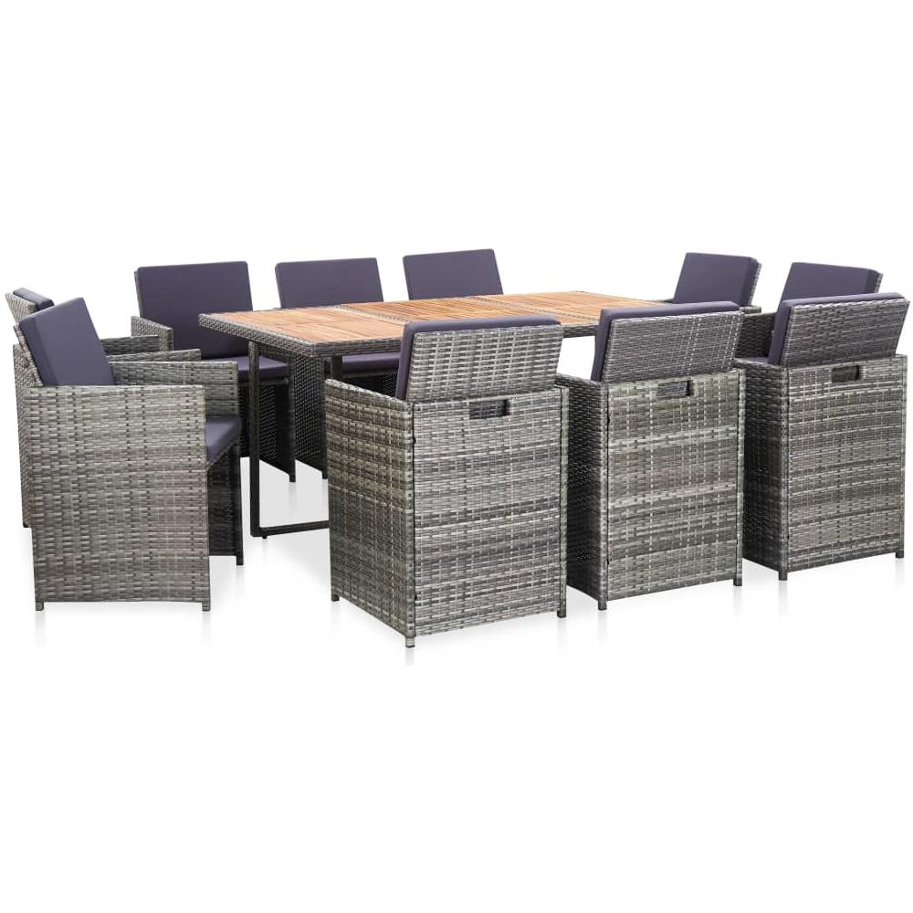 Set Da Pranzo Da Giardino 11 Pz Con Cuscini Polyrattan Grigio - Foto 1