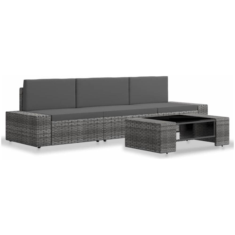 Set Divani Da Giardino 4 Pz In Polyrattan Grigio - Foto 2