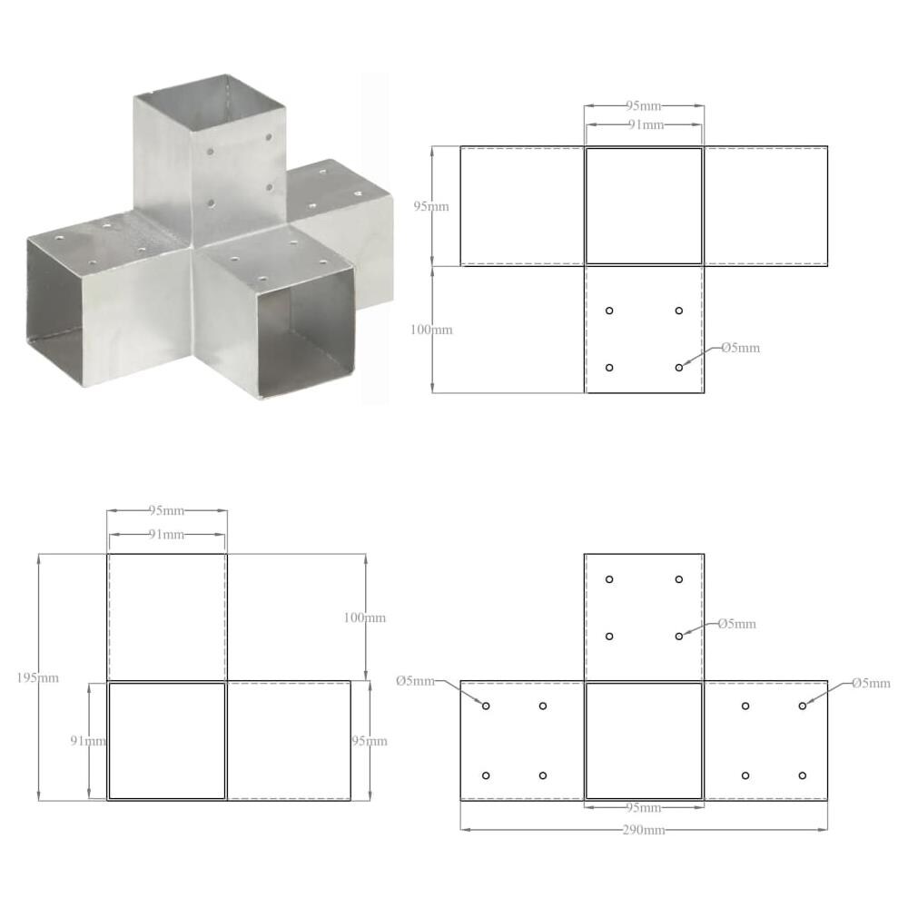 Connettori Per Pali A Forma Di X 4 Pz In Metallo Zincato 91x91 Mm - Foto 8