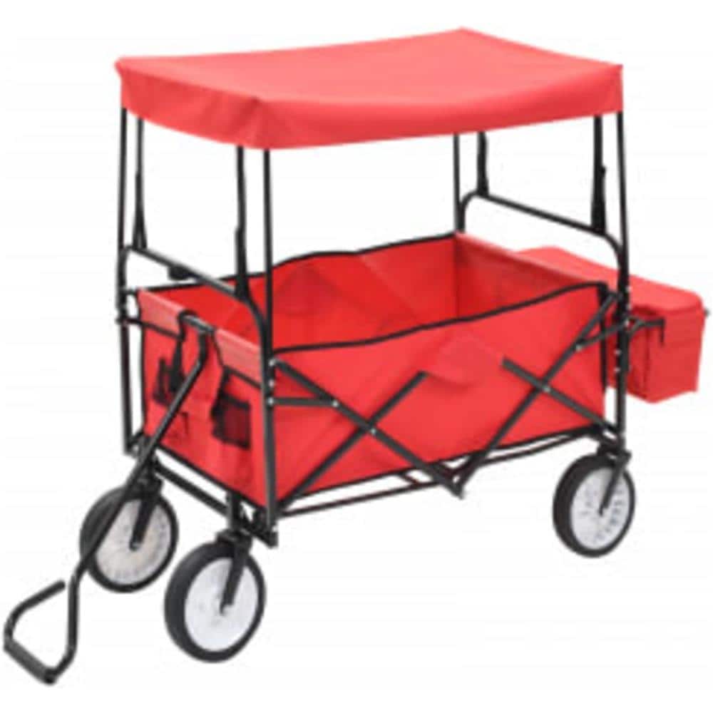 Carrello Pieghevole a Mano con Tettuccio in Acciaio Rosso - Foto 2