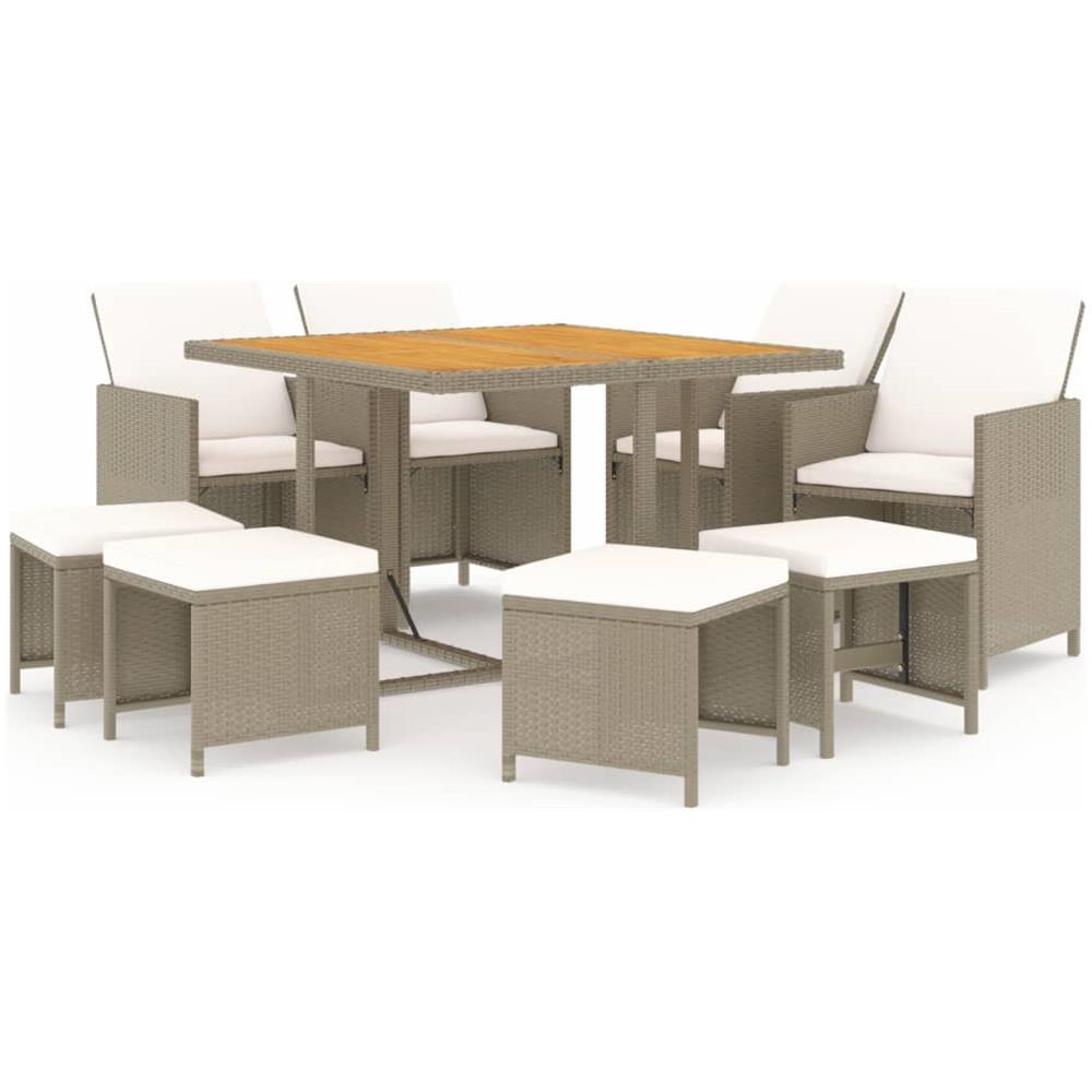 Set Da Pranzo Per Giardino 9pz Con Cuscini In Polyrattan Beige - Foto 1