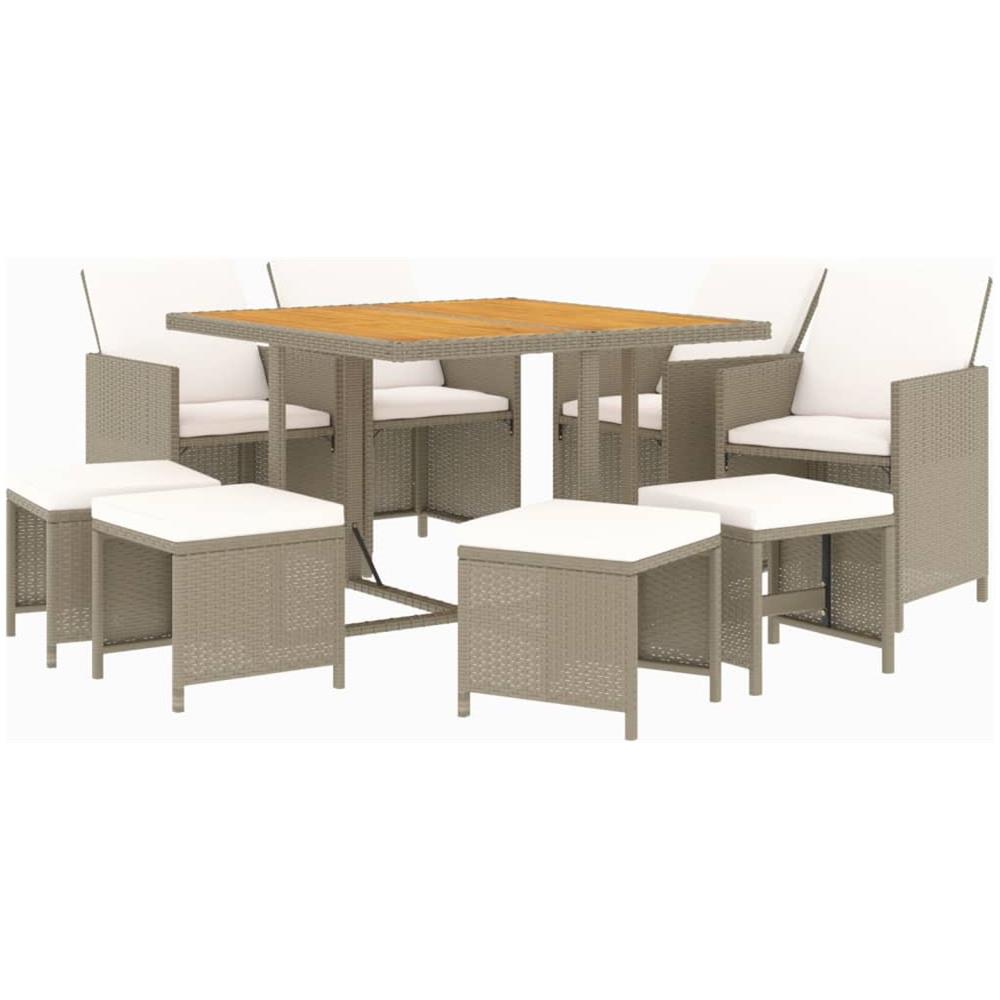 Set Da Pranzo Per Giardino 9pz Con Cuscini In Polyrattan Beige - Foto 2