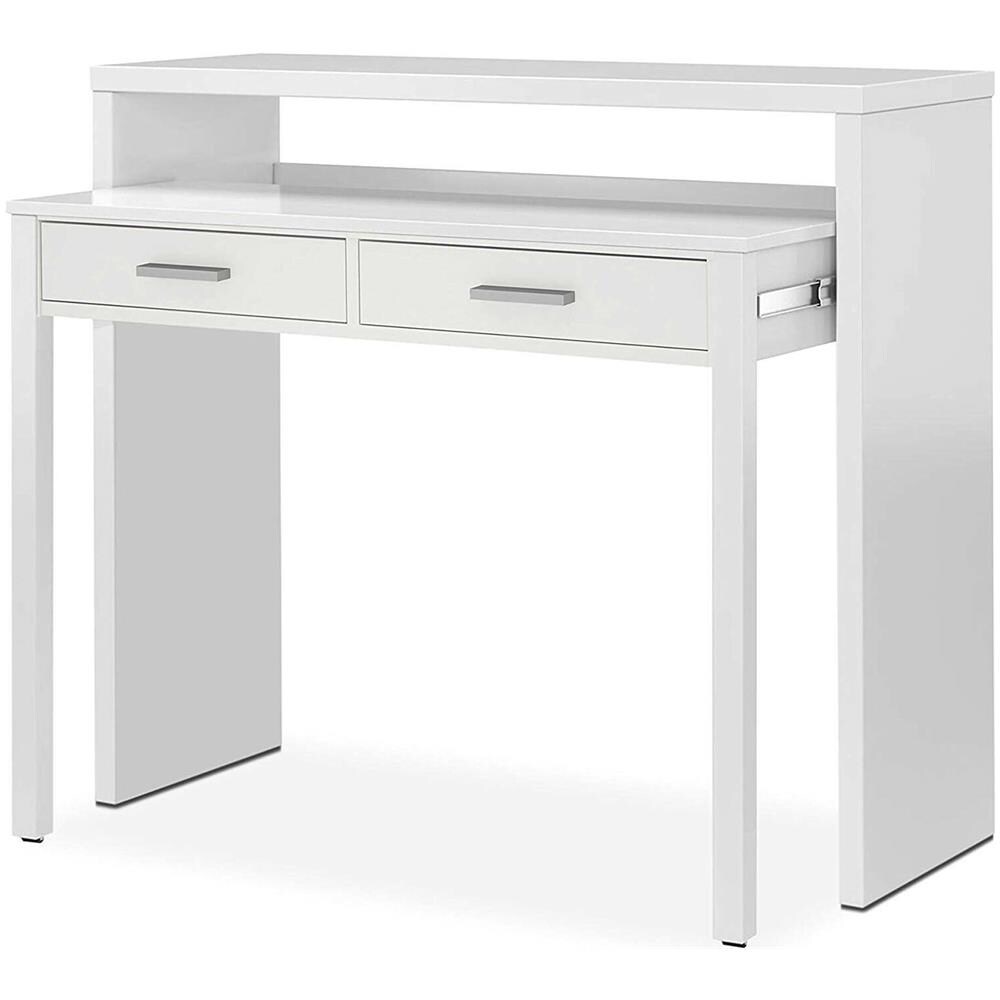 Consolle Billings, Scrivania Con Piano Estensibile, Scrittoio Porta Pc Con 2 Cassetti, 99x36h88 Cm, Bianco - Foto 2