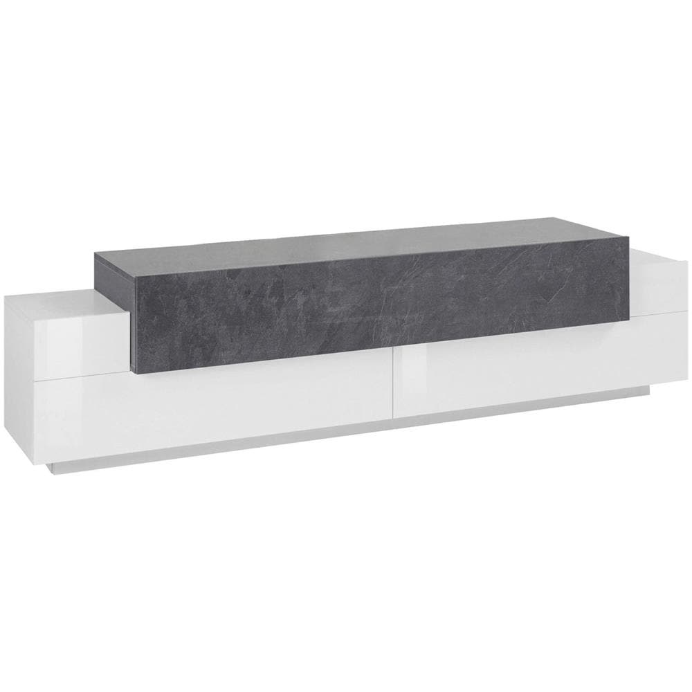 Mobile Porta Tv Teo, Credenza Bassa Da Soggiorno, Base Porta Tv, 100% Made In Italy, Cm 200x45h52, Bianco Lucido E Ardesia - Foto 2