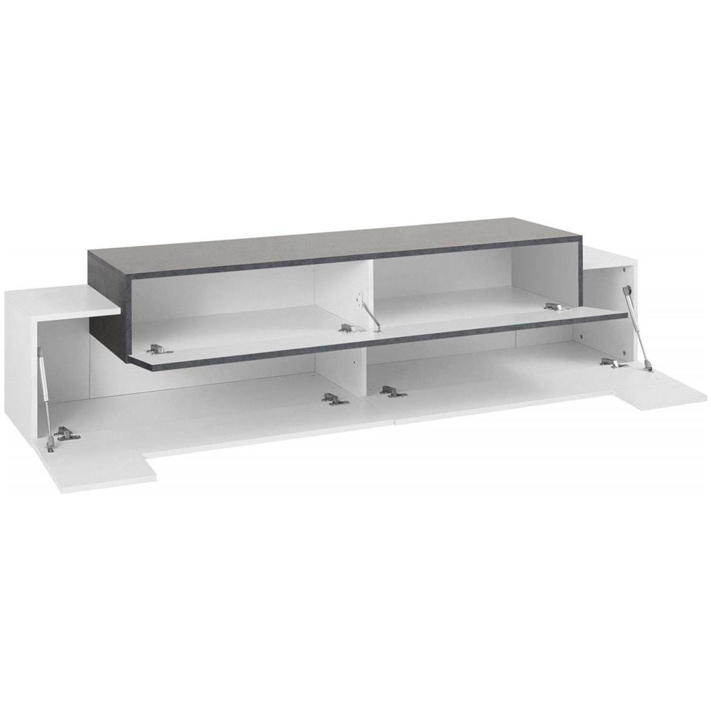 Mobile Porta Tv Teo, Credenza Bassa Da Soggiorno, Base Porta Tv, 100% Made In Italy, Cm 200x45h52, Bianco Lucido E Ardesia - Foto 4