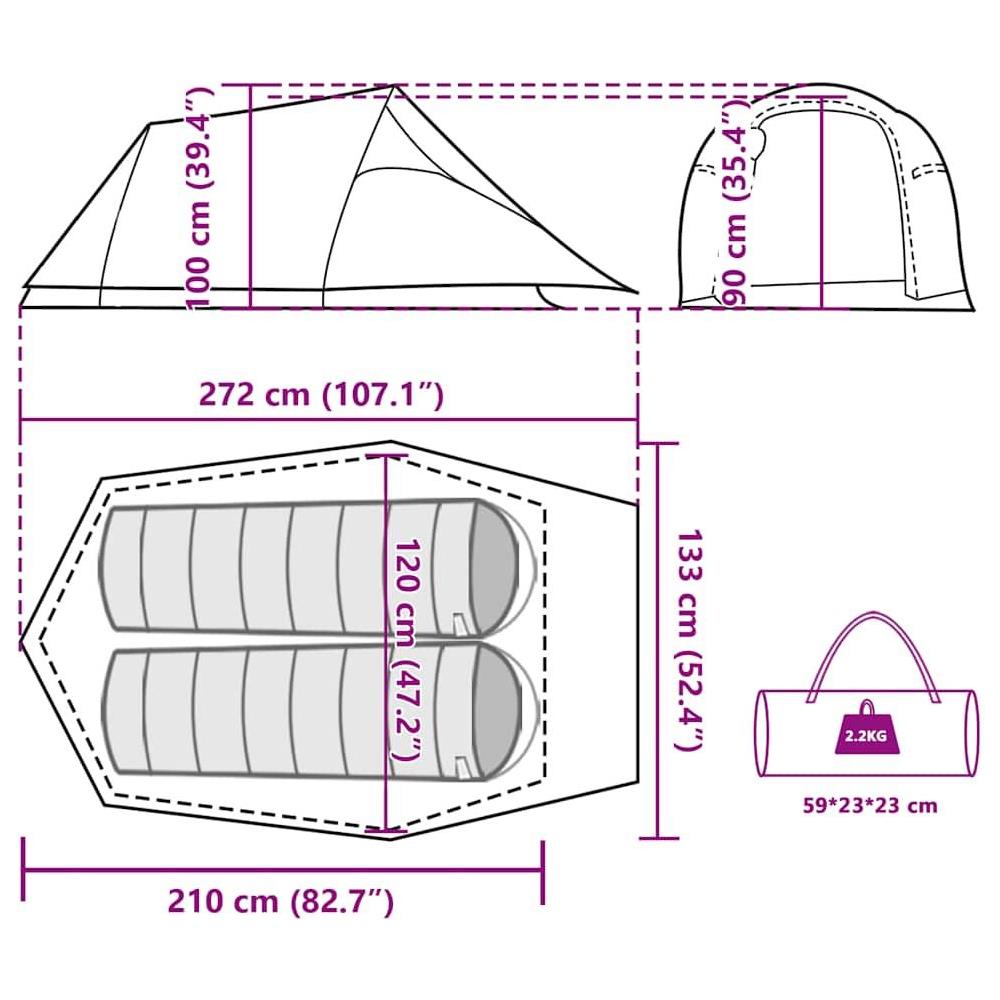 Tenda da Campeggio a Tunnel per 2 Persone Mimetico Impermeabile - Foto 10