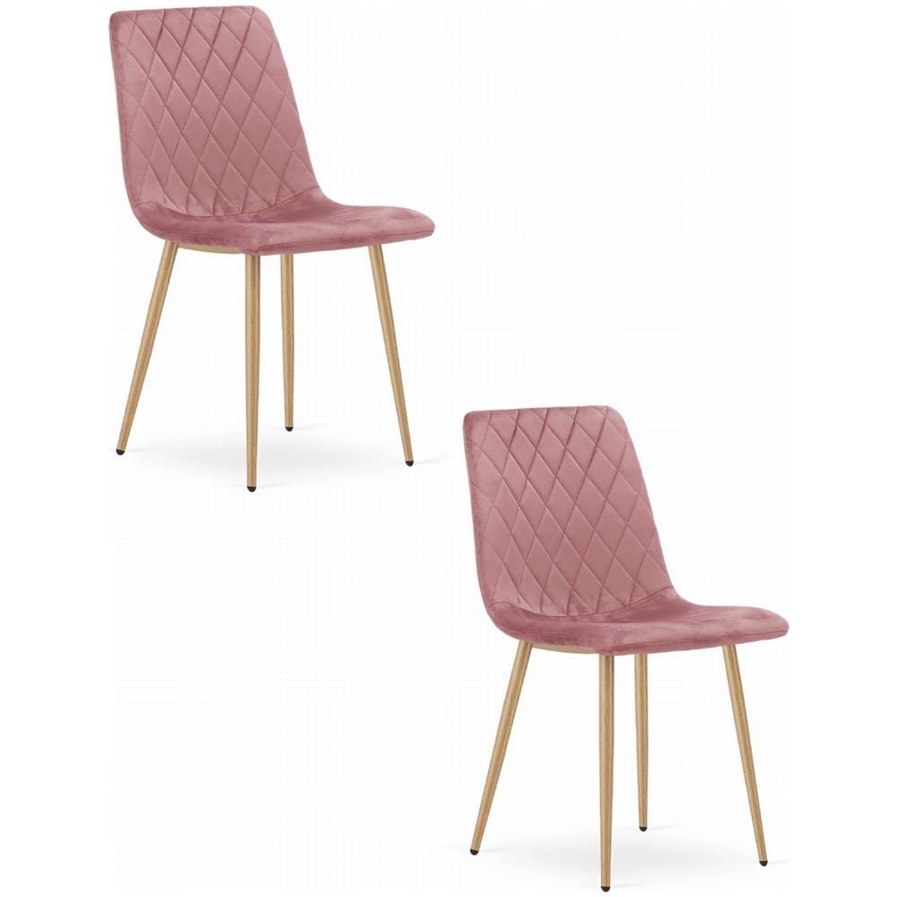 Sedia TURIN in velluto rosa con gambe in legno per soggiorno x2 - Foto 1