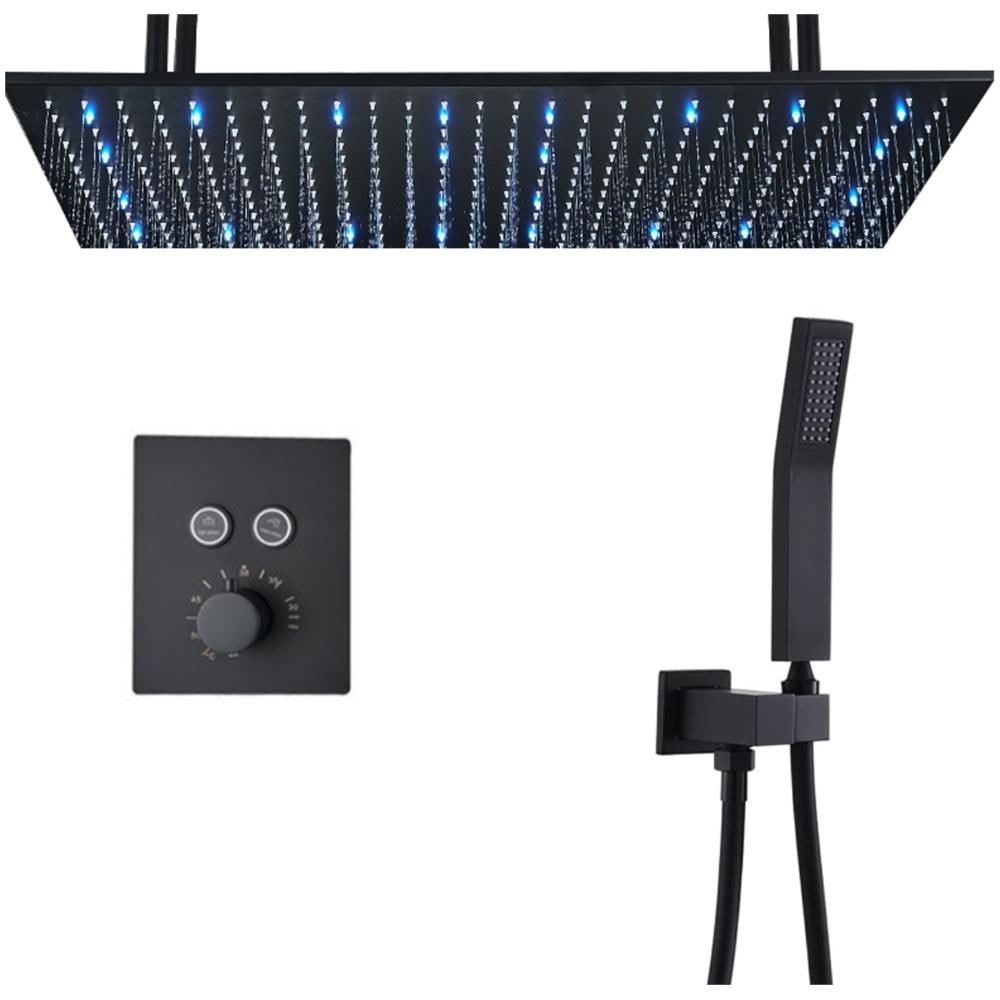 Set miscelatore doccia, Blackswan, tipo M160, modello nero opaco, 2 vie, termostato, illuminazione LED e montaggio a soffitto, misura 80 cm - Foto 1