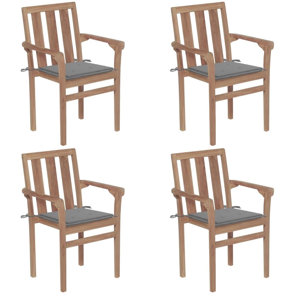 Sedie da Giardino Impilabili con Cuscini 4 pz Massello di Teak - Foto 1