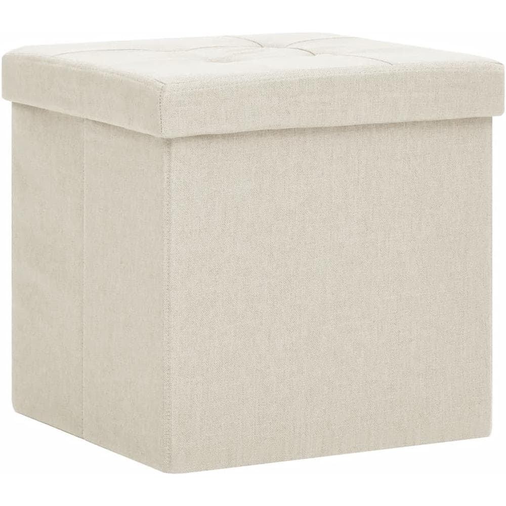 Sgabello Con Contenitore Pieghevole Bianco Crema In Simil Lino - Foto 2