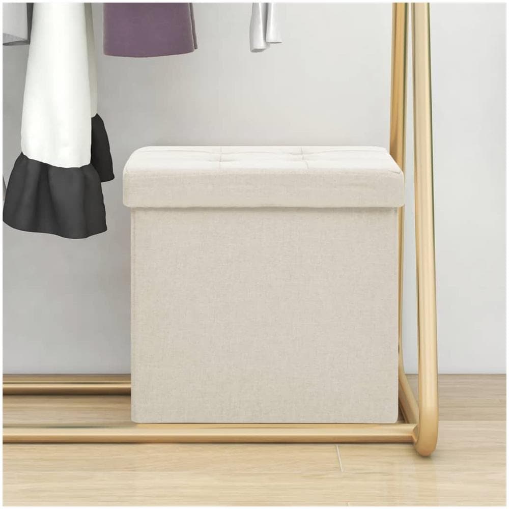 Sgabello Con Contenitore Pieghevole Bianco Crema In Simil Lino - Foto 1
