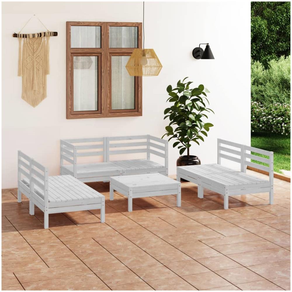 Set Divani Da Giardino 7 Pz Bianco In Legno Massello Di Pino - Foto 1