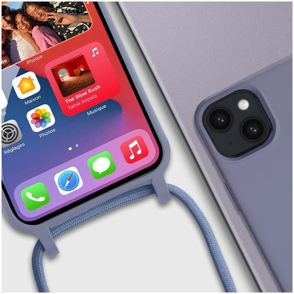 Cover Semirigida Per Iphone 14 Plus Cordino Nylon 80 Cm Viola Chiaro - Foto 2