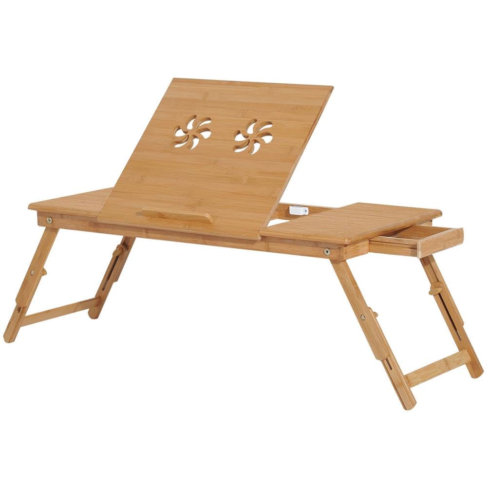 Tavolino da Letto per PC Pieghevole e Inclinabile con Cassetto 72x35x22-30 cm Colore Legno - Foto 1