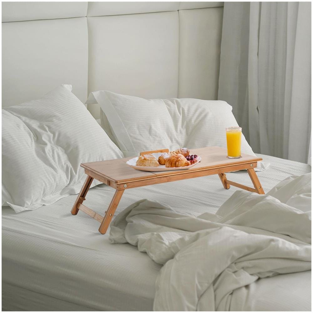 Tavolino da Letto per PC Pieghevole e Inclinabile con Cassetto 72x35x22-30 cm Colore Legno - Foto 2