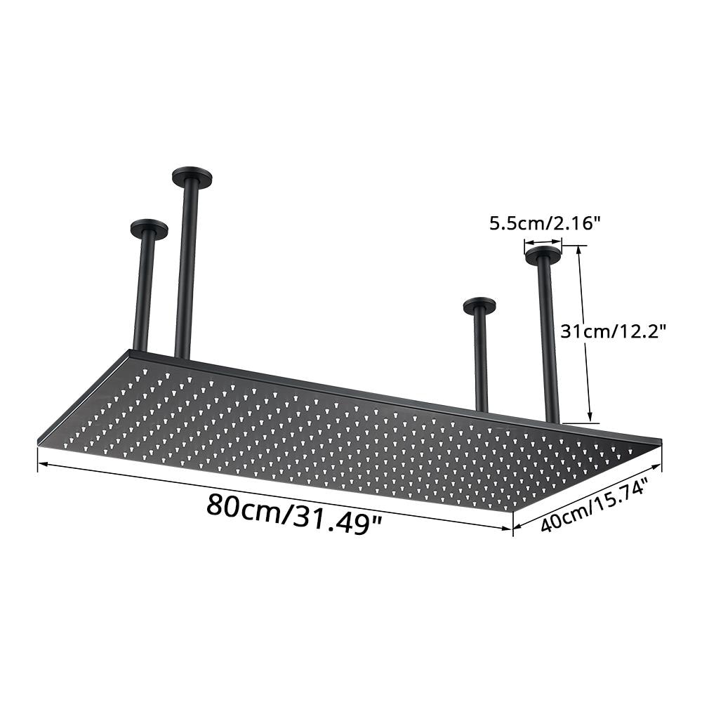 Set miscelatore doccia, Blackswan, tipo M159, modello nero opaco, 3 vie, termostato, bocca a cascata e montaggio a soffitto, misura 80 cm - Foto 4
