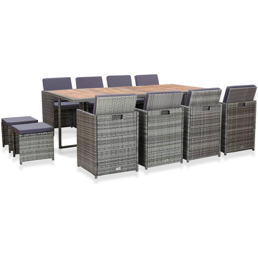 Set Da Bar Da Giardino 9 Pezzi In Polyrattan E Legno Acacia - Grigio, Con Cuscini - Foto 9