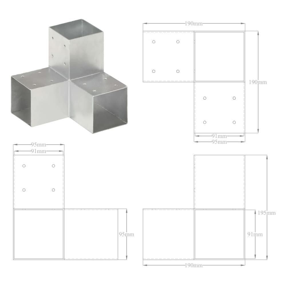 Connettori Per Pali A Forma Di Y 4 Pz Metallo Zincato 91x91 Mm - Foto 7