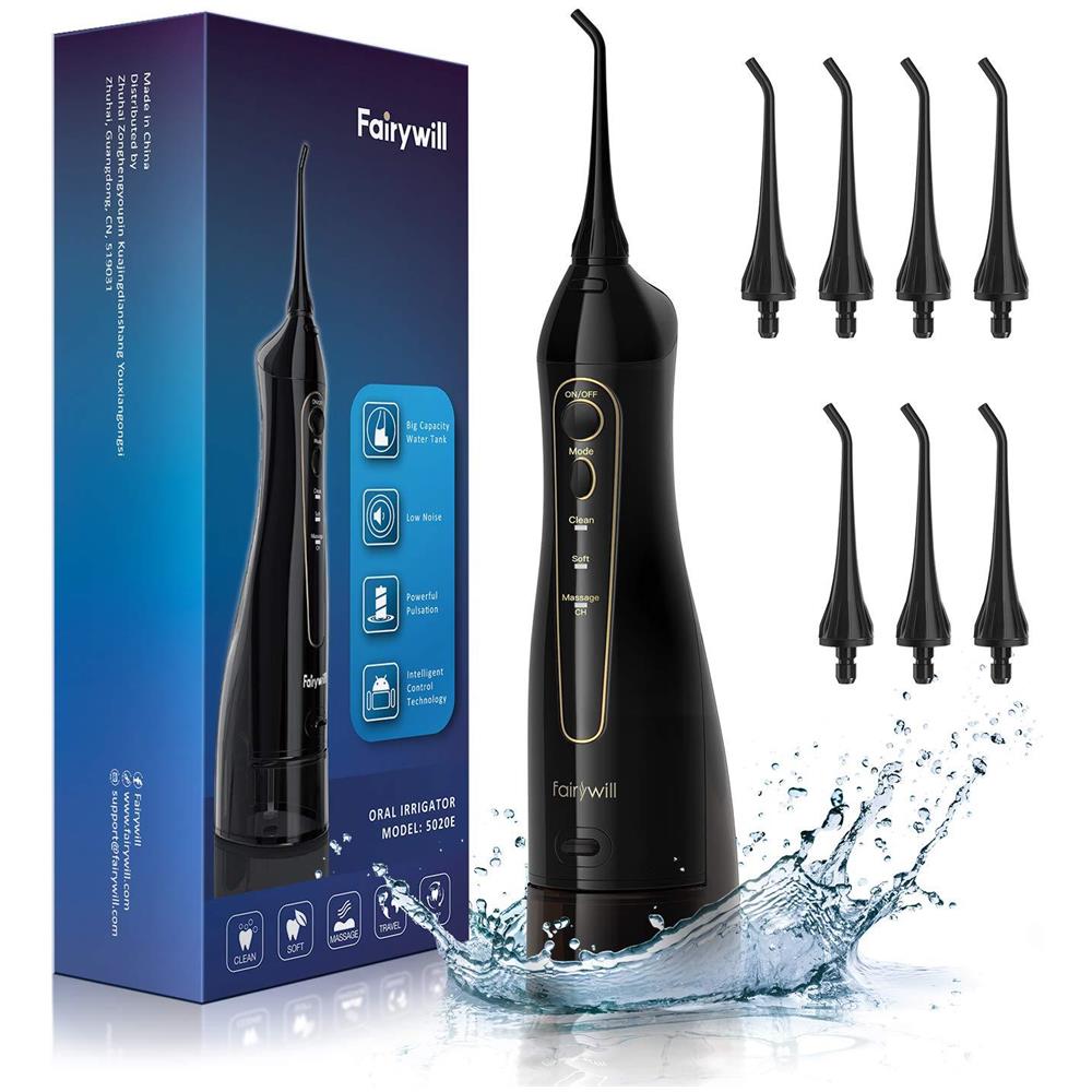 Versione Aggiornata Acqua Flosser Con 3 Modalit Portatile Professionale Acqua Flosser Per I Denti Bretelle Pulizia Ipx7 Impermeabile Usb Ricaricabile 8 Punte Nero - Foto 1