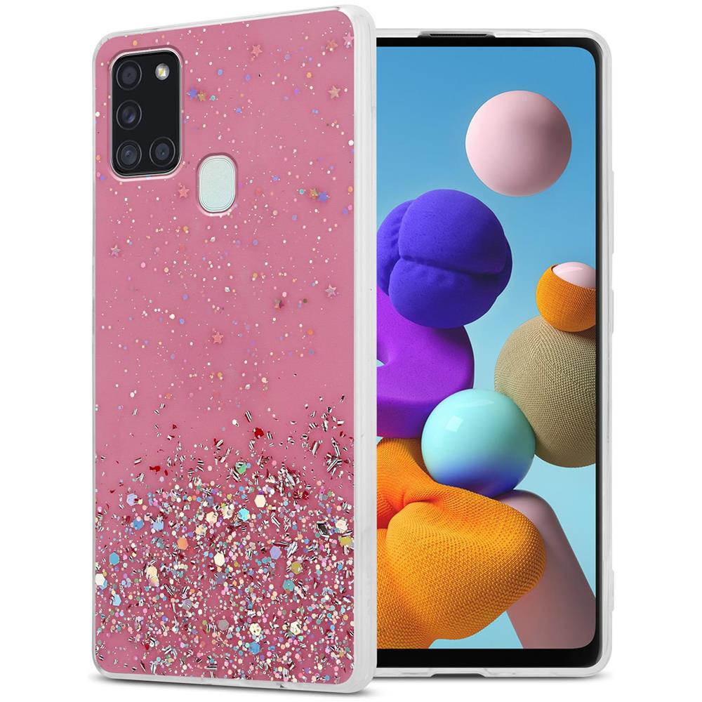 Custodia Compatibile Con Samsung Galaxy A21s In Rosa Con Glitter - Coperchio Protettivo In Silicone Tpu Flessibile Con Glitter Scintillanti - Foto 1