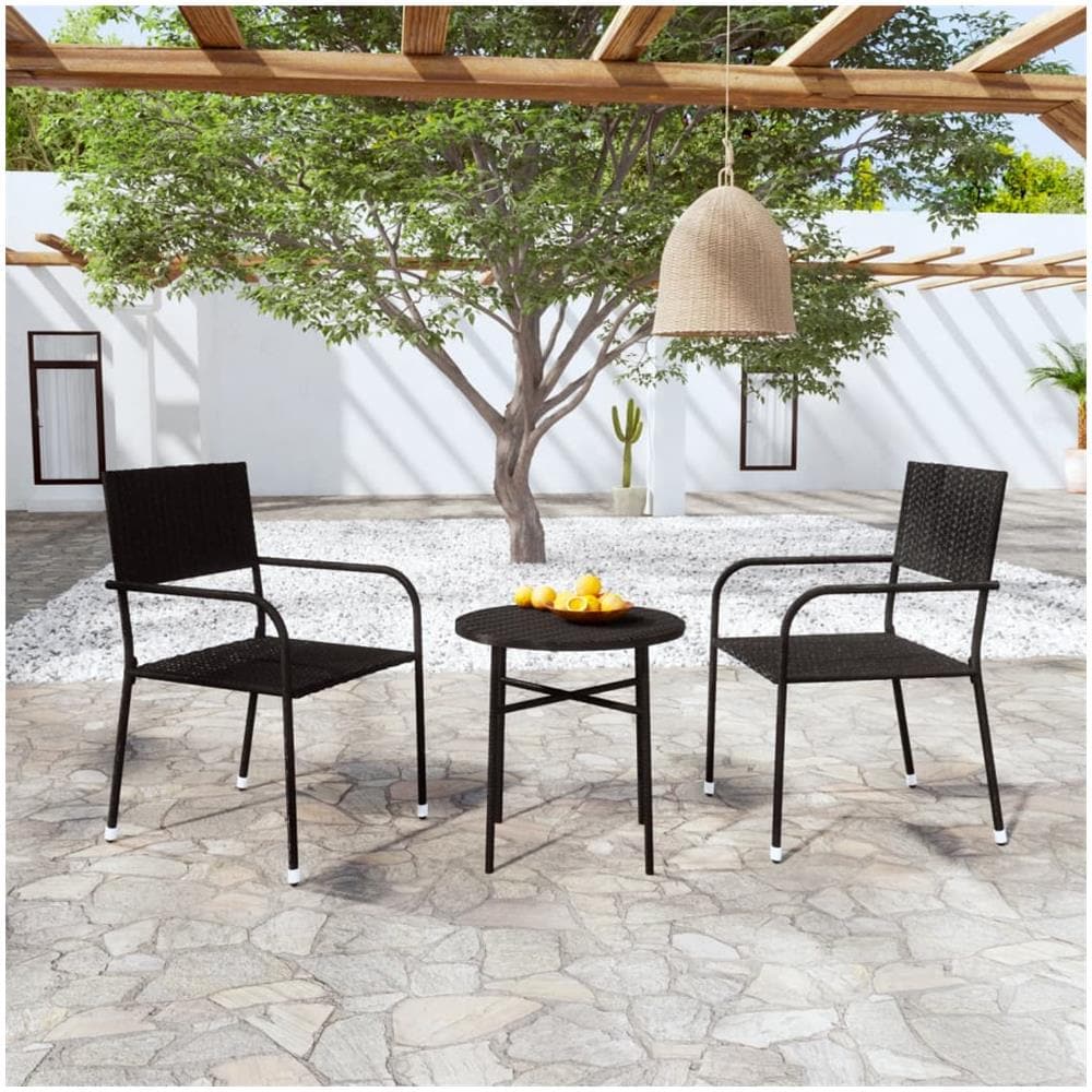 Set Mobili Da Pranzo Per Giardino 3 Pz Polyrattan Nero - Foto 1