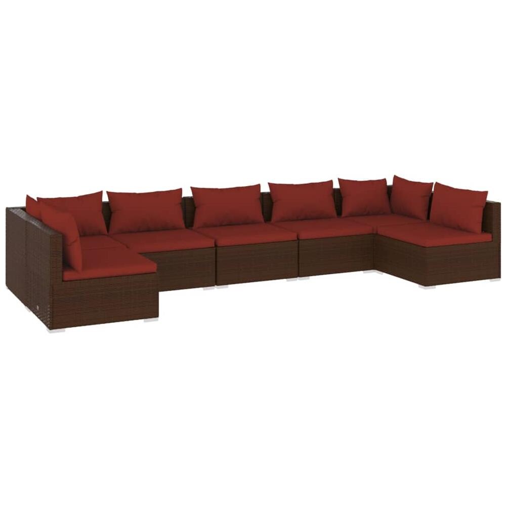 Set Divani Da Giardino 7 Pz Con Cuscini In Polyrattan Marrone - Foto 1