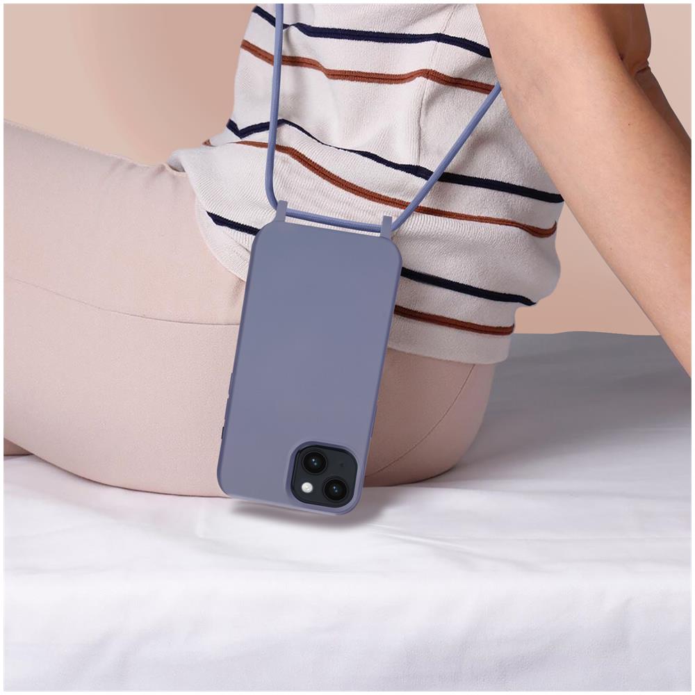 Cover Semirigida Per Iphone 14 Cordino Nylon 80 Cm Viola Chiaro - Foto 5