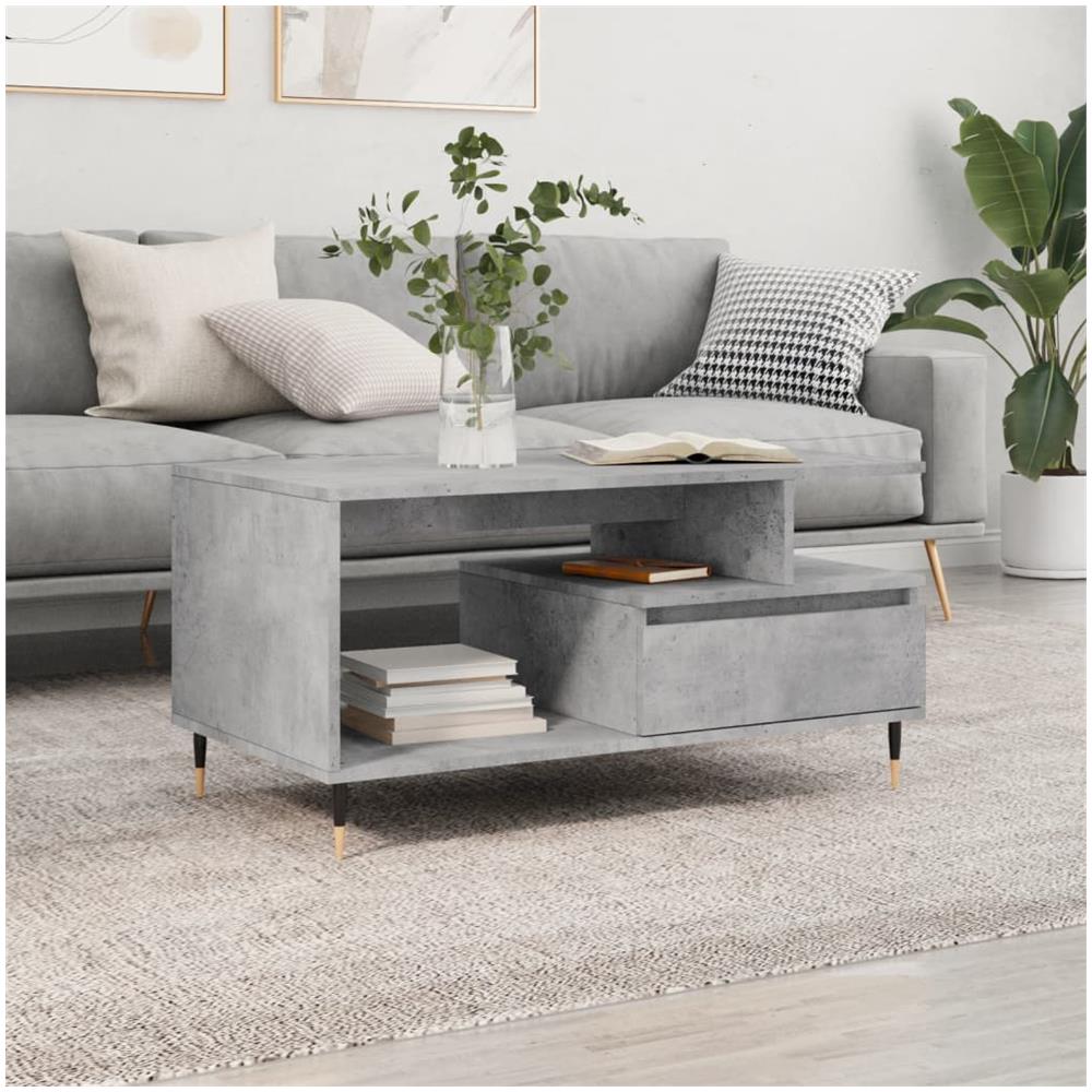 Tavolino Salotto Grigio Cemento 90x49x45 Cm Legno Multistrato - Foto 1