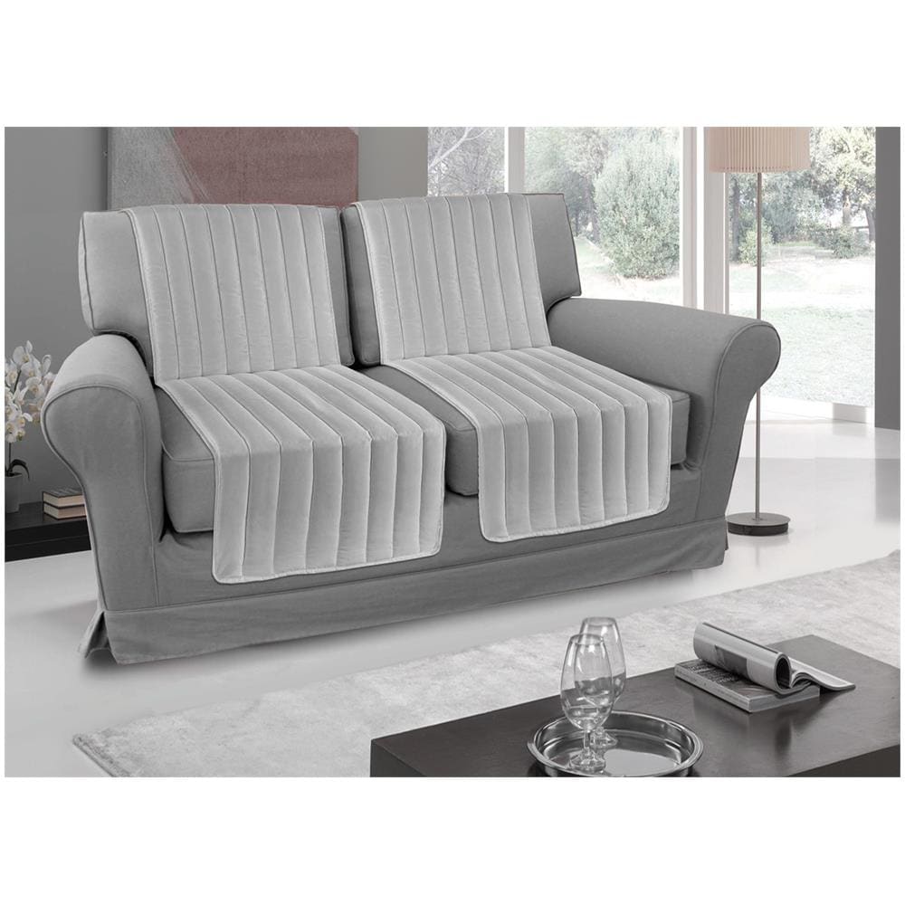 Copridivano A Fasce Trapuntate Proteggi Seduta Modello Stripe Colore Grigio 3 Coppie Grigio - Foto 1