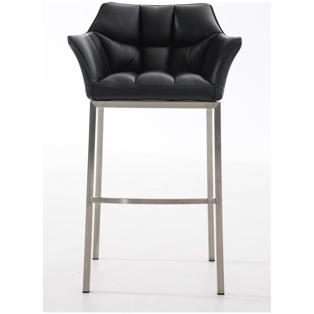 Sgabello Alto Bar DAMASO in Similpelle - Sedia Sgabello con Braccioli e Schienale Imbottiti e Poggiapiedi l Sgabello Fisso Bar Cucina Pub in Acciaio - H 83 cm Nero Acciaio Inox - Foto 2