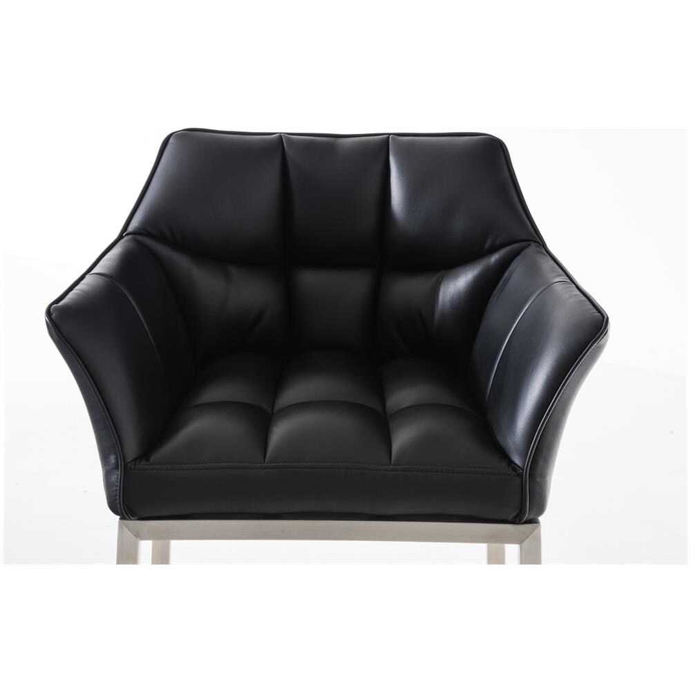 Sgabello Alto Bar DAMASO in Similpelle - Sedia Sgabello con Braccioli e Schienale Imbottiti e Poggiapiedi l Sgabello Fisso Bar Cucina Pub in Acciaio - H 83 cm Nero Acciaio Inox - Foto 5