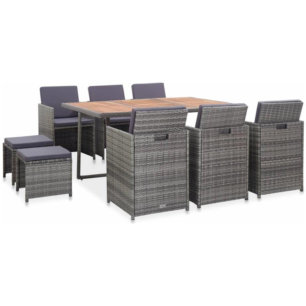 Set Da Pranzo Da Giardino 11 Pz Polyrattan E Acacia Antracite - Foto 1