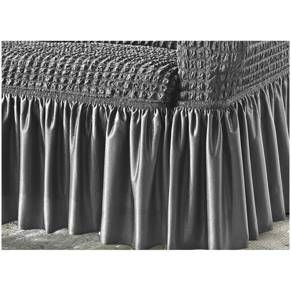 Copridivano Elasticizzato Arricciato Con Volants Tinta Unita Luxory Grigio Chiaro 4 Posti Grigio Ch - Foto 2