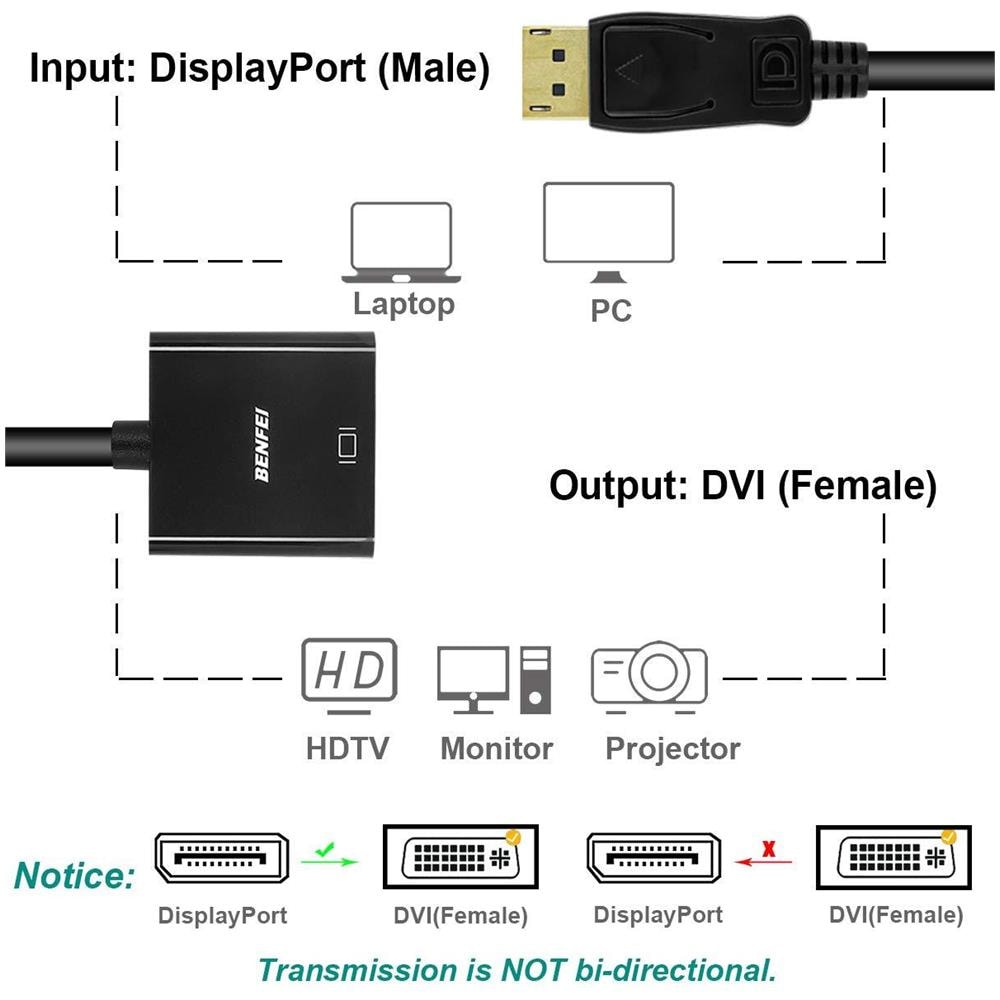 Displayport A Dvi Placcati In Oro Dp A Dvi (maschio A Femmina) Compatibile Per Lenovo Dell Hp E Altre Marche - Foto 2