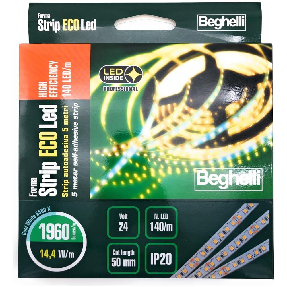 Strip Ecoled He Autoadesiva 5 Metri Alta Efficienza 140 Led / m 14.4w / m 24v 6500k - Foto 1