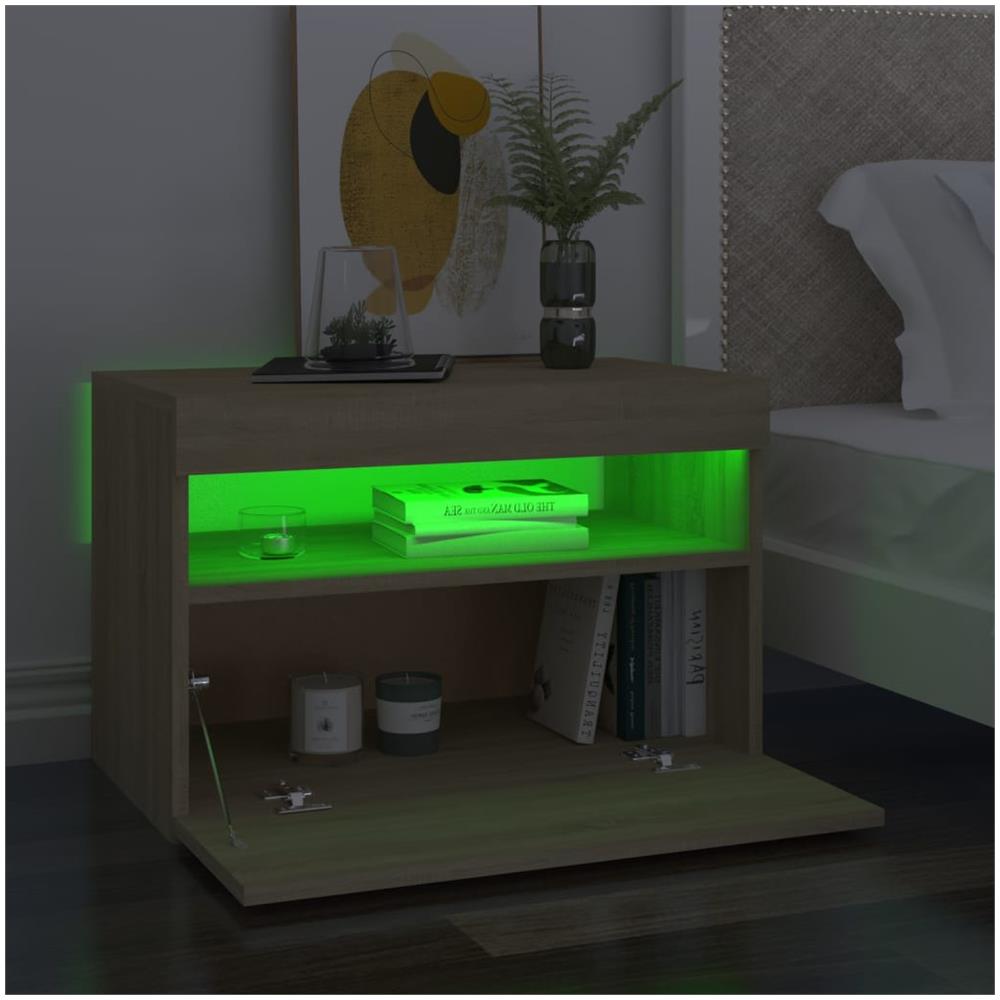 Comodino con Luci LED Sonoma 60x35x40 cm in Legno Multistrato - Foto 3