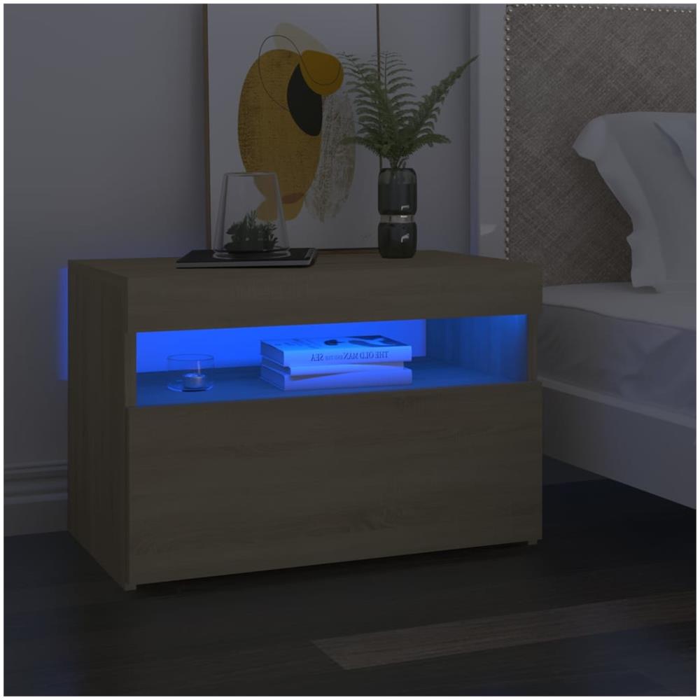 Comodino con Luci LED Sonoma 60x35x40 cm in Legno Multistrato - Foto 1