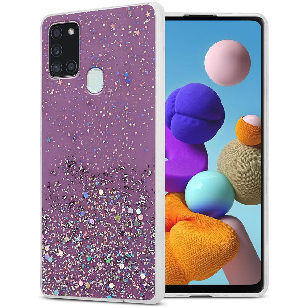 Custodia Compatibile Con Samsung Galaxy A21s In Viola Con Glitter - Coperchio Protettivo In Silicone Tpu Flessibile Con Glitter Scintillanti - Foto 1