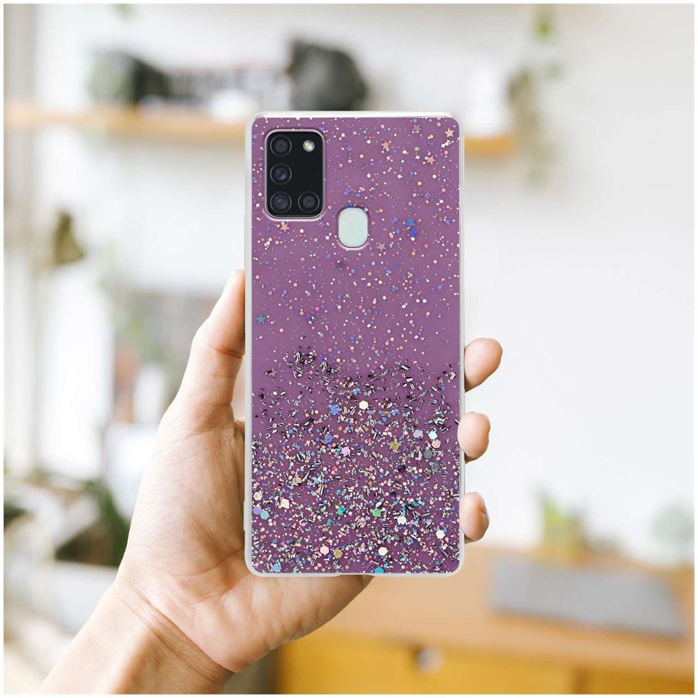 Custodia Compatibile Con Samsung Galaxy A21s In Viola Con Glitter - Coperchio Protettivo In Silicone Tpu Flessibile Con Glitter Scintillanti - Foto 8