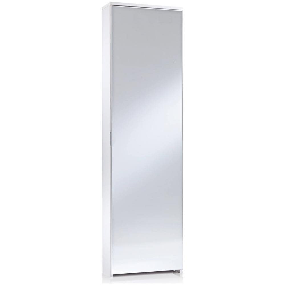 Scarpiera Con Anta A Specchio, 100% Made In Italy, Portascarpe Moderno Con 5 Ripiani, Cm 50x18h178, Colore Bianco - Foto 2
