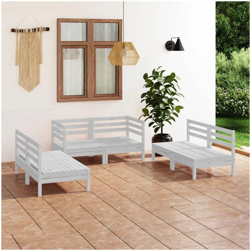 Set Divani Da Giardino 6 Pz Bianco In Legno Massello Di Pino - Foto 1